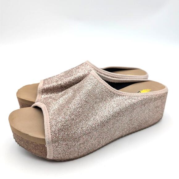 Volatile Festina Wedge Sandal Women's Slip-On Glitter Blush Size US7 EU37.5 - Picture 1 of 11